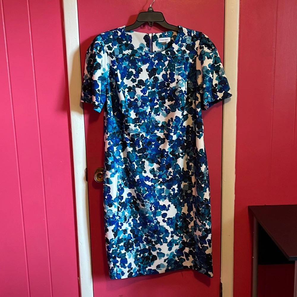 Plus Size Calvin Klein Blue Abstract Print Dress